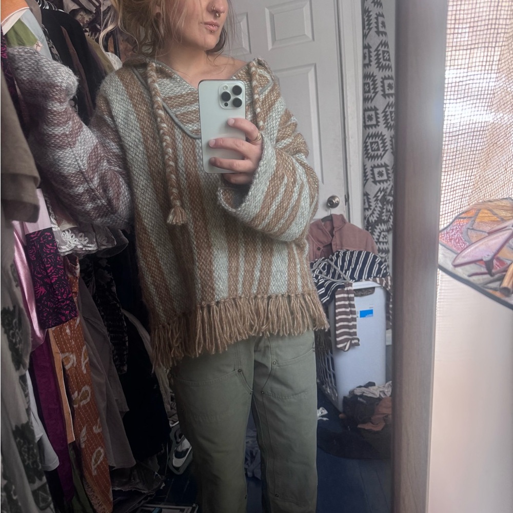 Faherty Striped Hooded Sweatshirt in Brown and Cream